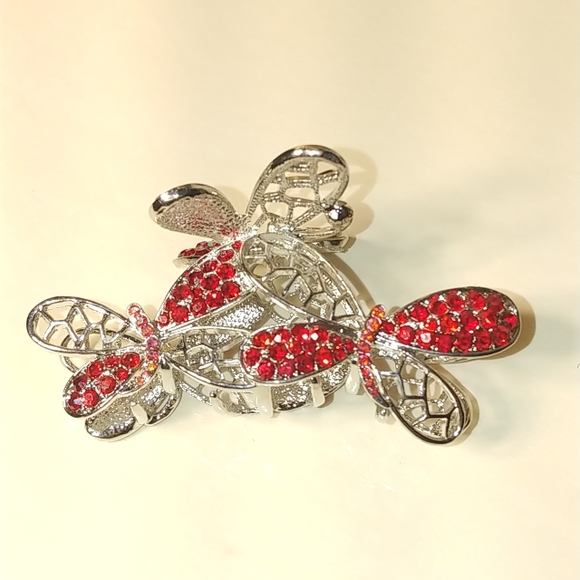 Red dragonflies hair clip & ✨FREE✨ earrings NWT - Picture 2 of 7